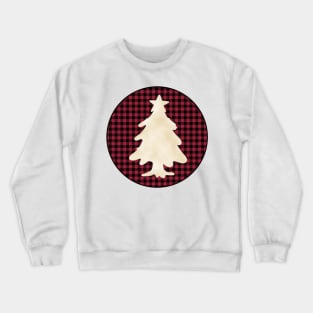 Christmas tree silhouette over a black and red tile pattern Crewneck Sweatshirt